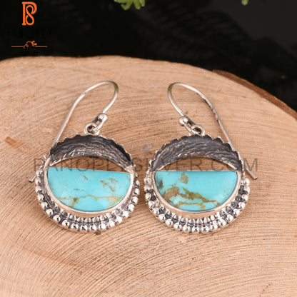 Kingman Turquoise D shape 925 Sterling Silver Earrings