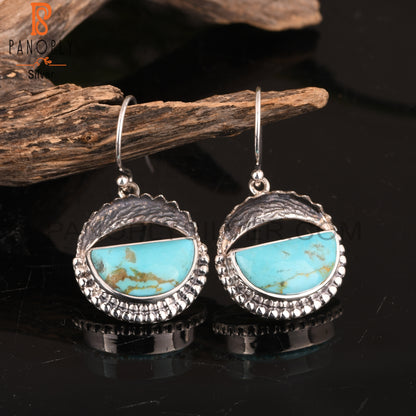 Kingman Turquoise D shape 925 Sterling Silver Earrings