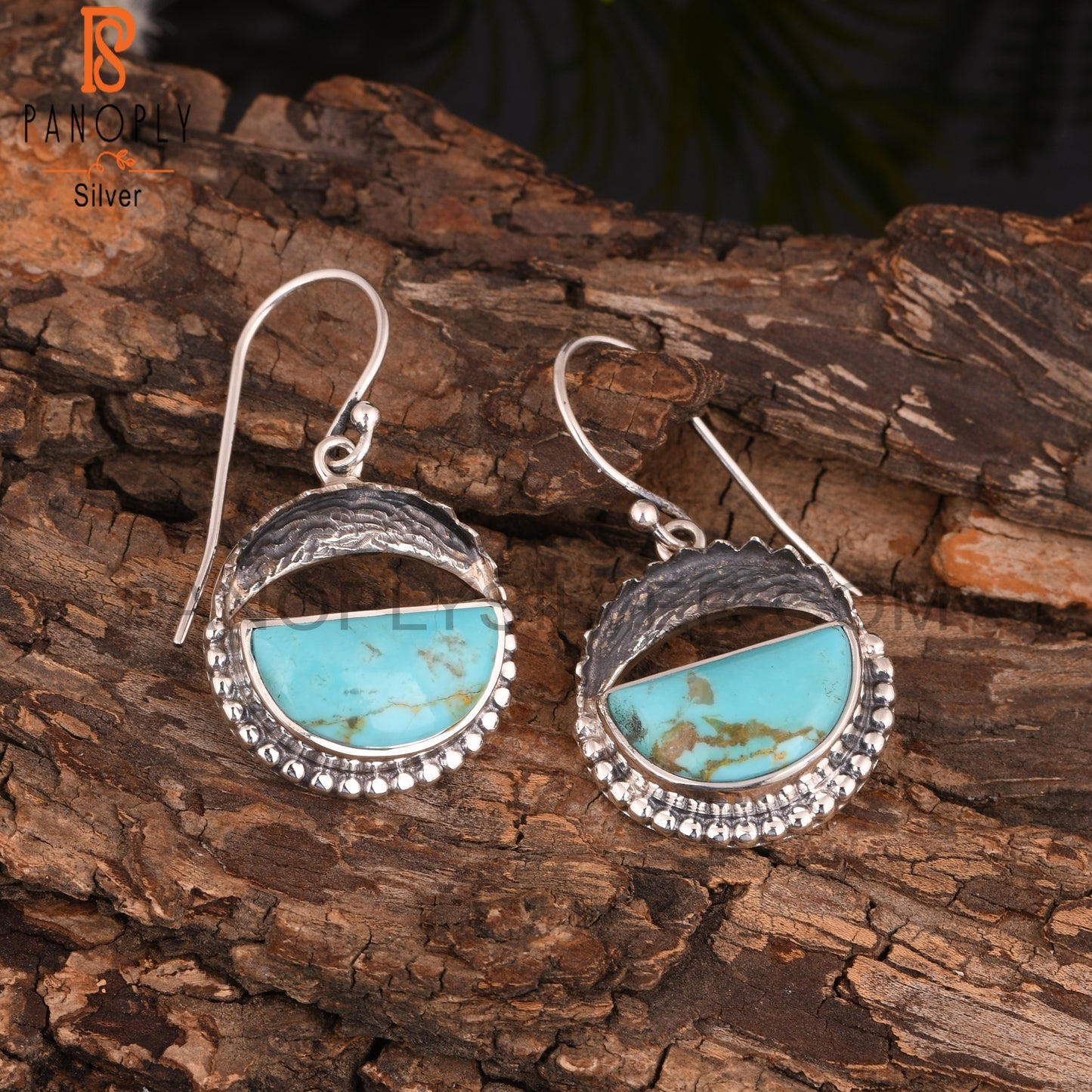 Kingman Turquoise D shape 925 Sterling Silver Earrings
