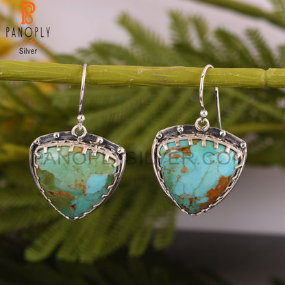 Kingman Turquoise Trillion 925 Sterling Silver Earrings