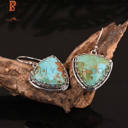 Kingman Turquoise Trillion 925 Sterling Silver Earrings