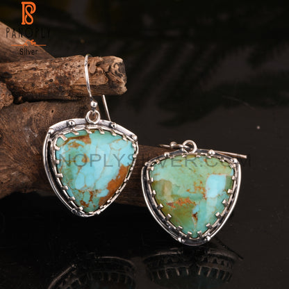 Kingman Turquoise Trillion 925 Sterling Silver Earrings