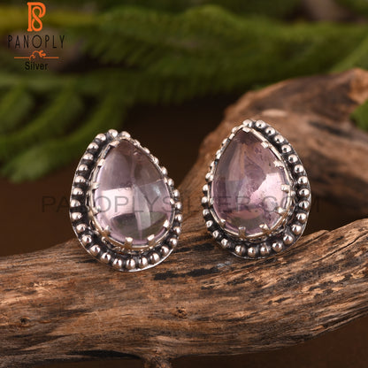Pink Amethyst Pear 925 Sterling Silver Earrings
