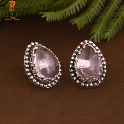 Pink Amethyst Pear 925 Sterling Silver Earrings