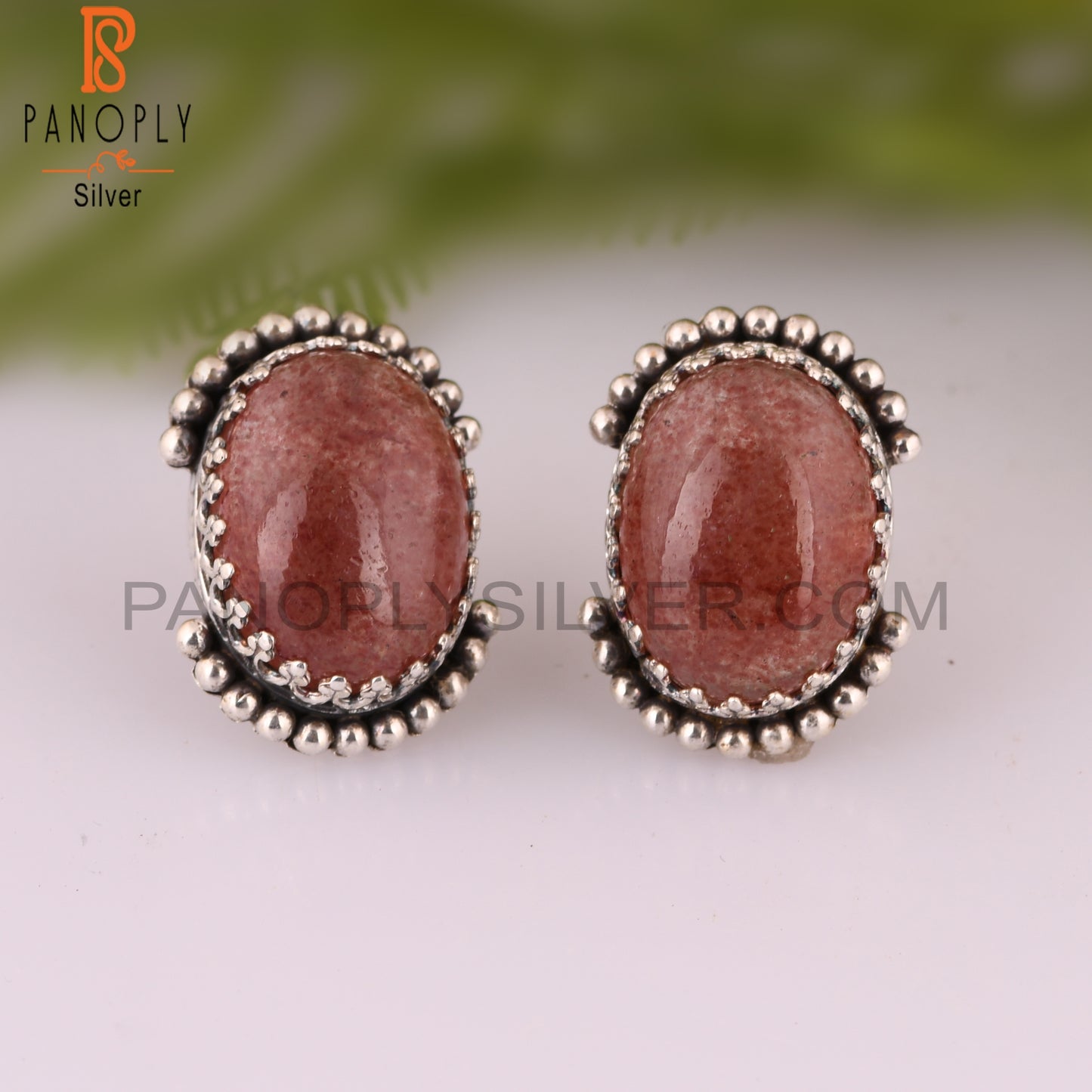 Strawberry Quartz Oval 925 Stamp Silver Wedding Earrings