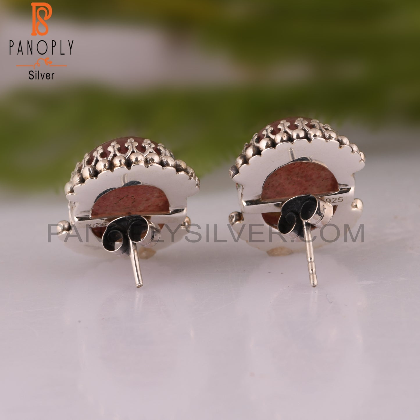 Strawberry Quartz Oval 925 Stamp Silver Wedding Earrings
