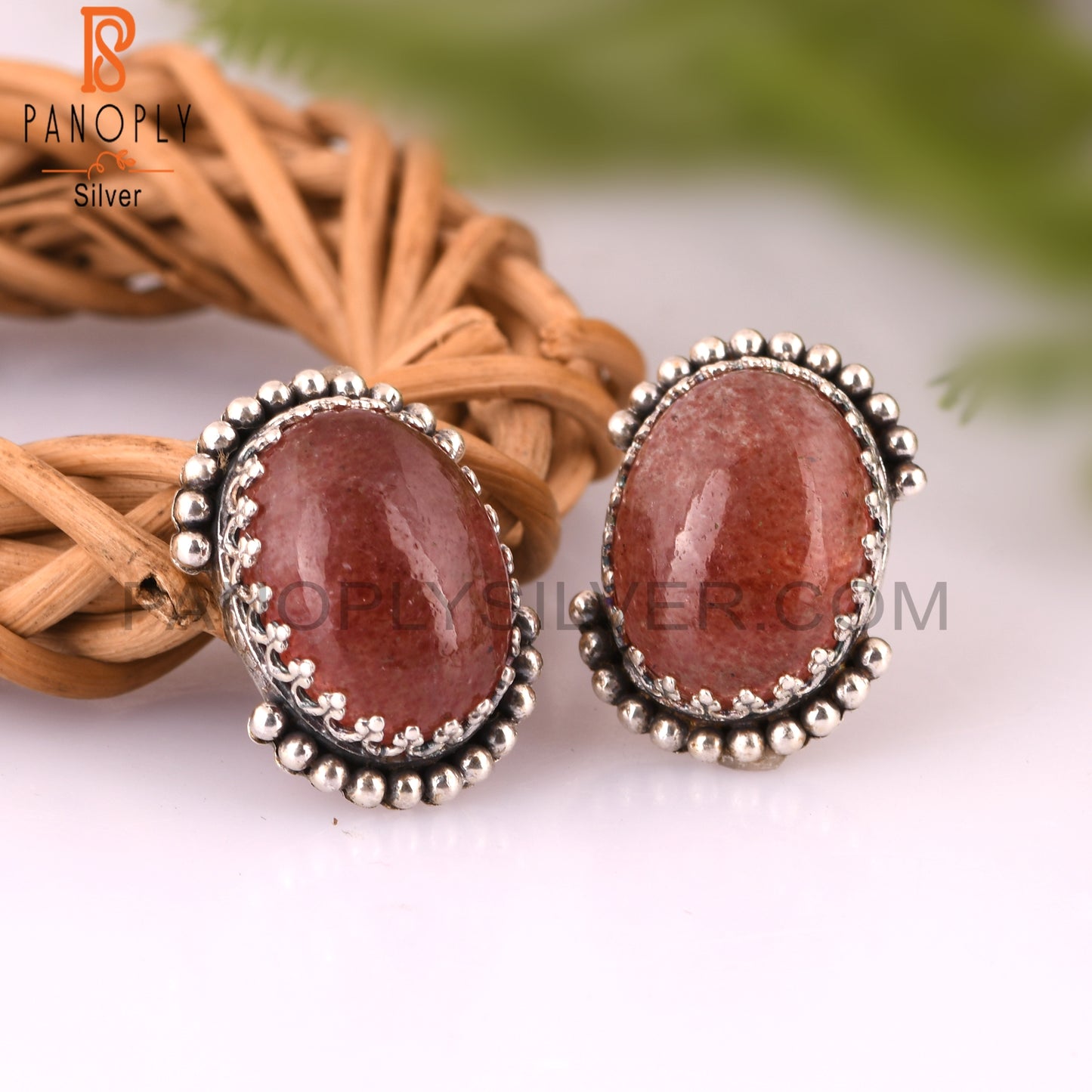 Strawberry Quartz Oval 925 Stamp Silver Wedding Earrings