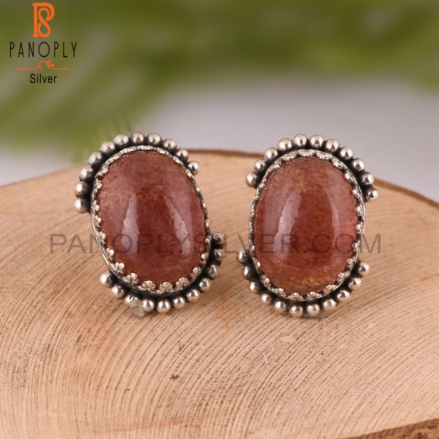 Strawberry Quartz Oval 925 Stamp Silver Wedding Earrings