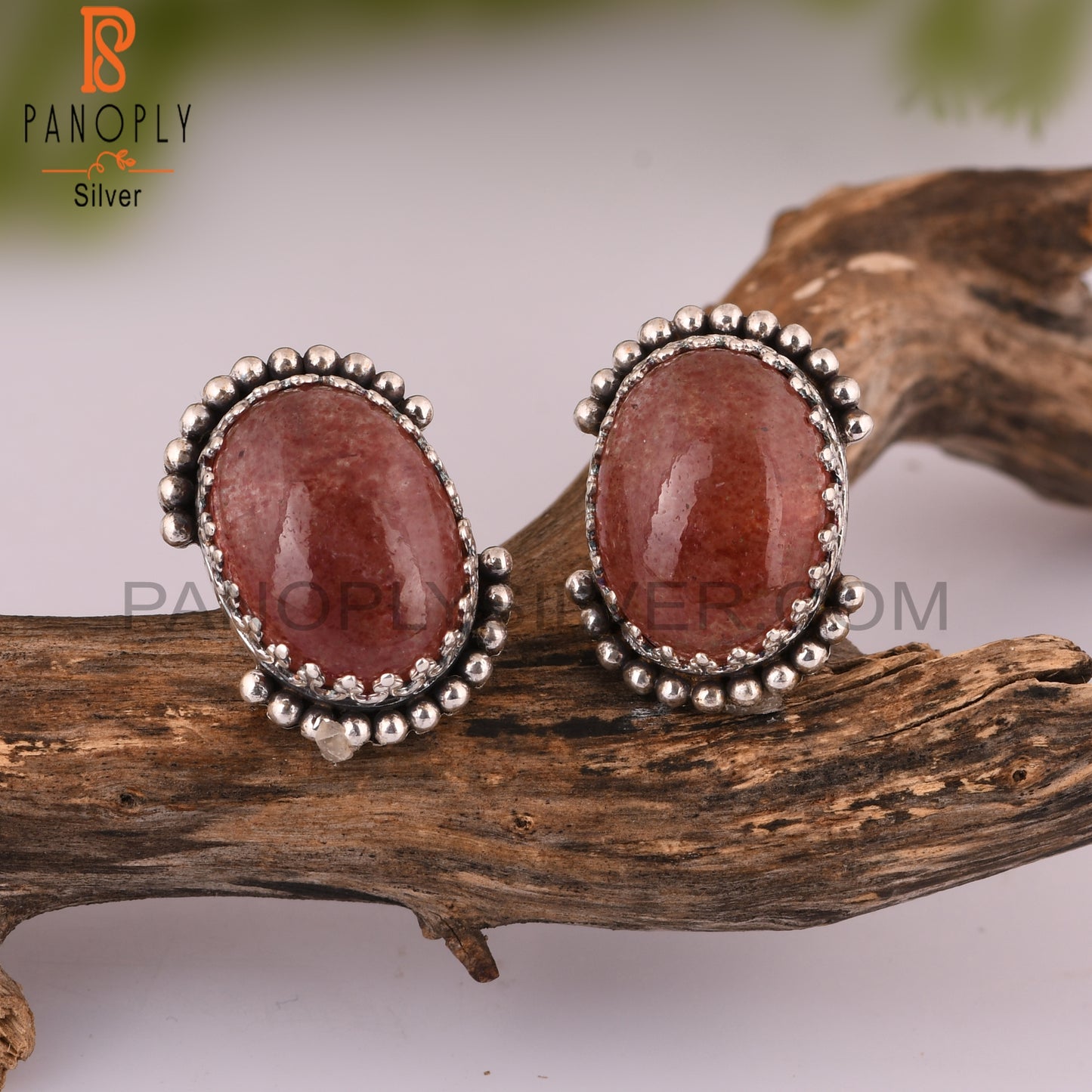 Strawberry Quartz Oval 925 Stamp Silver Wedding Earrings