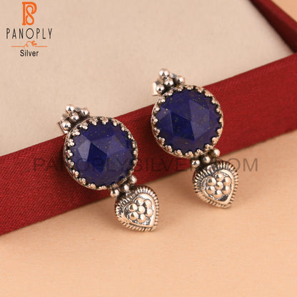 Lapis Lazuli Round 925 Sterling Silver Earrings