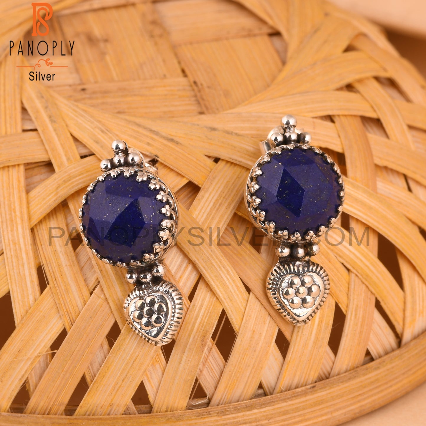 Lapis Lazuli Round 925 Sterling Silver Earrings