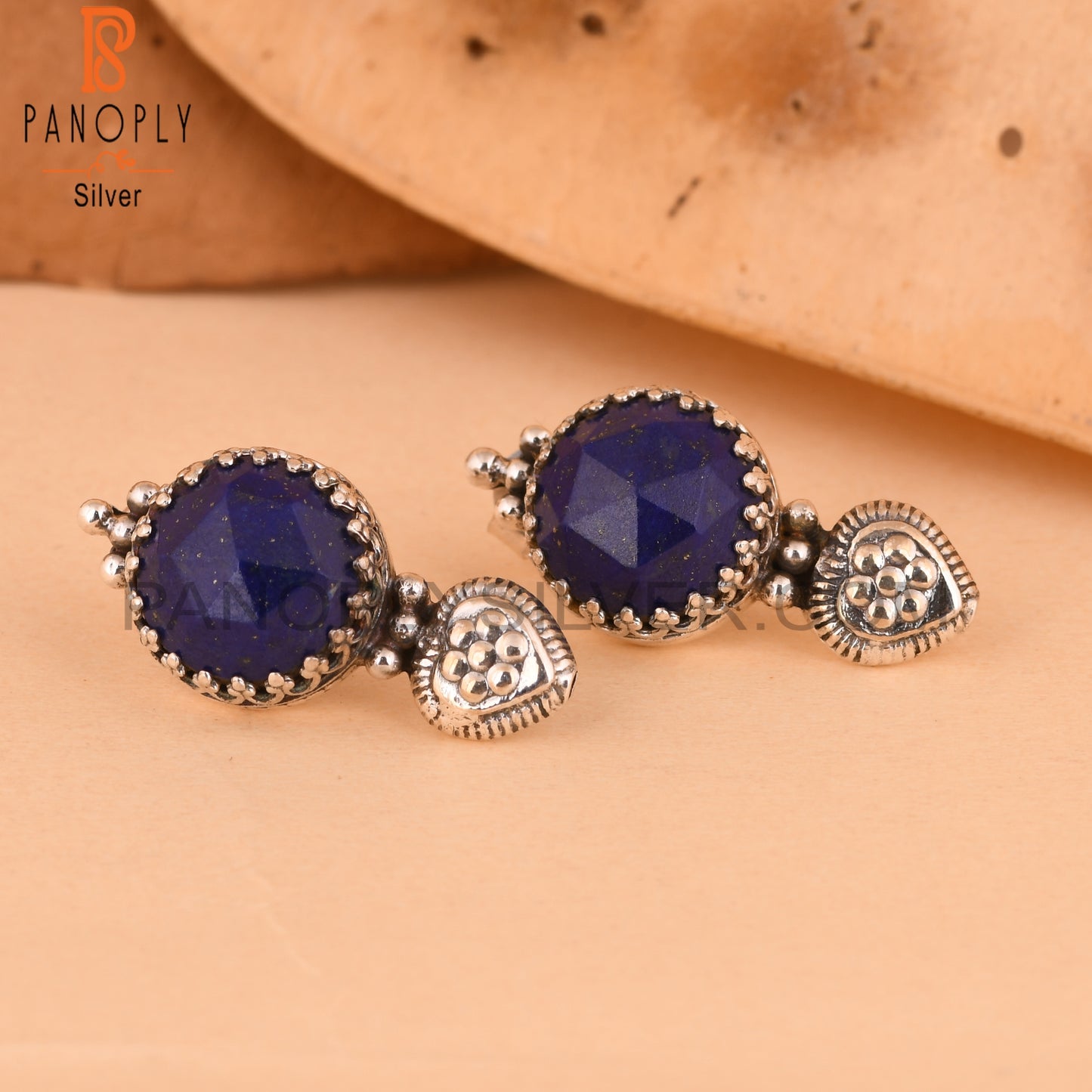 Lapis Lazuli Round 925 Sterling Silver Earrings