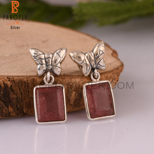 Strawberry Quartz Beguette 925 Sterling Silver Earrings