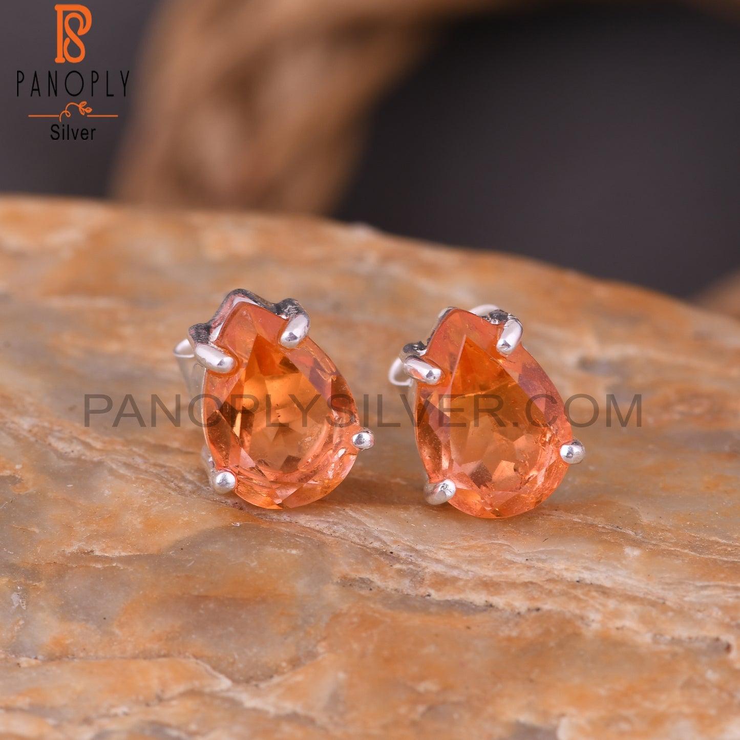 Bio Morganite Doublet Quartz Pear 925 Silver Studs