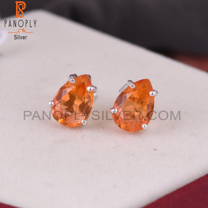 Bio Morganite Doublet Quartz Pear 925 Silver Studs