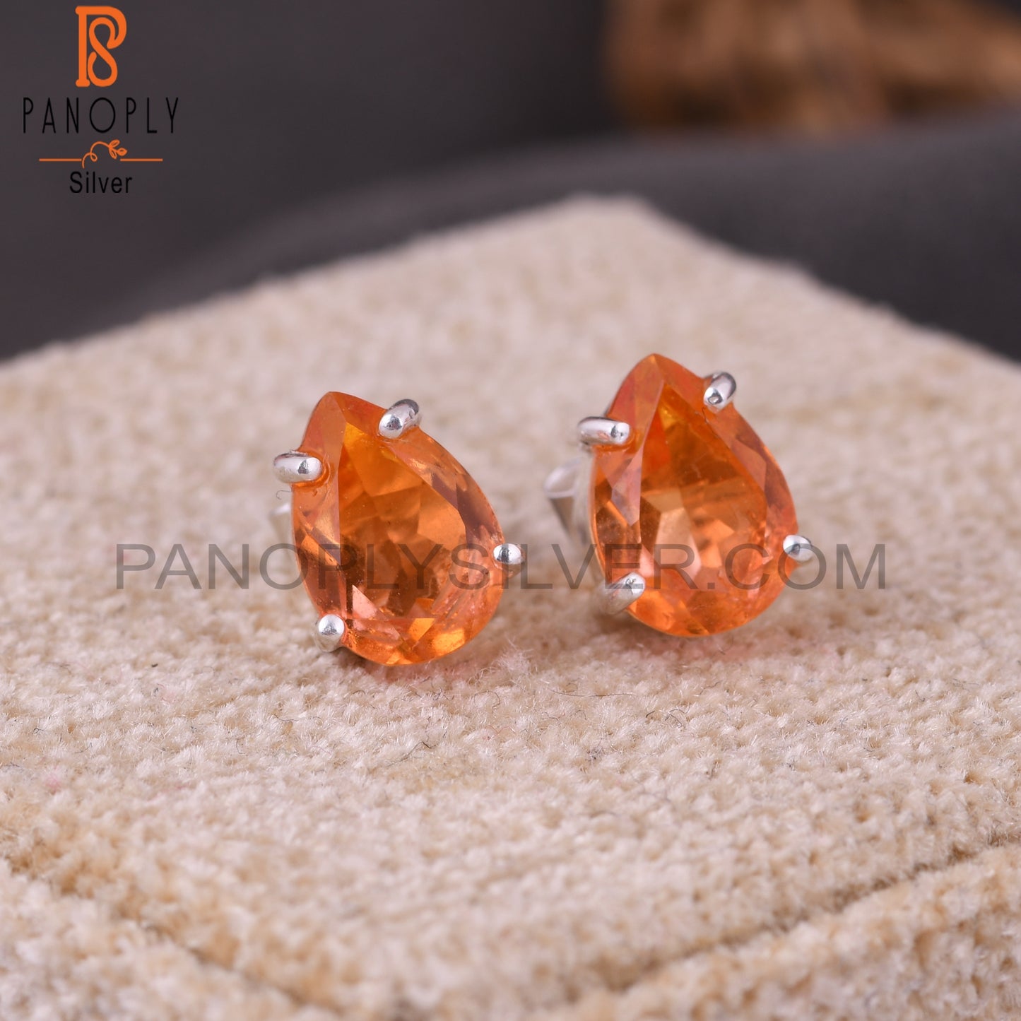 Bio Morganite Doublet Quartz Pear 925 Silver Studs