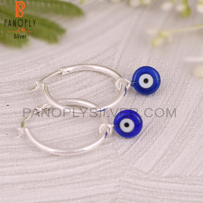 Blue Resin Evil Eye 925 Sterling Silver Hook Earrings