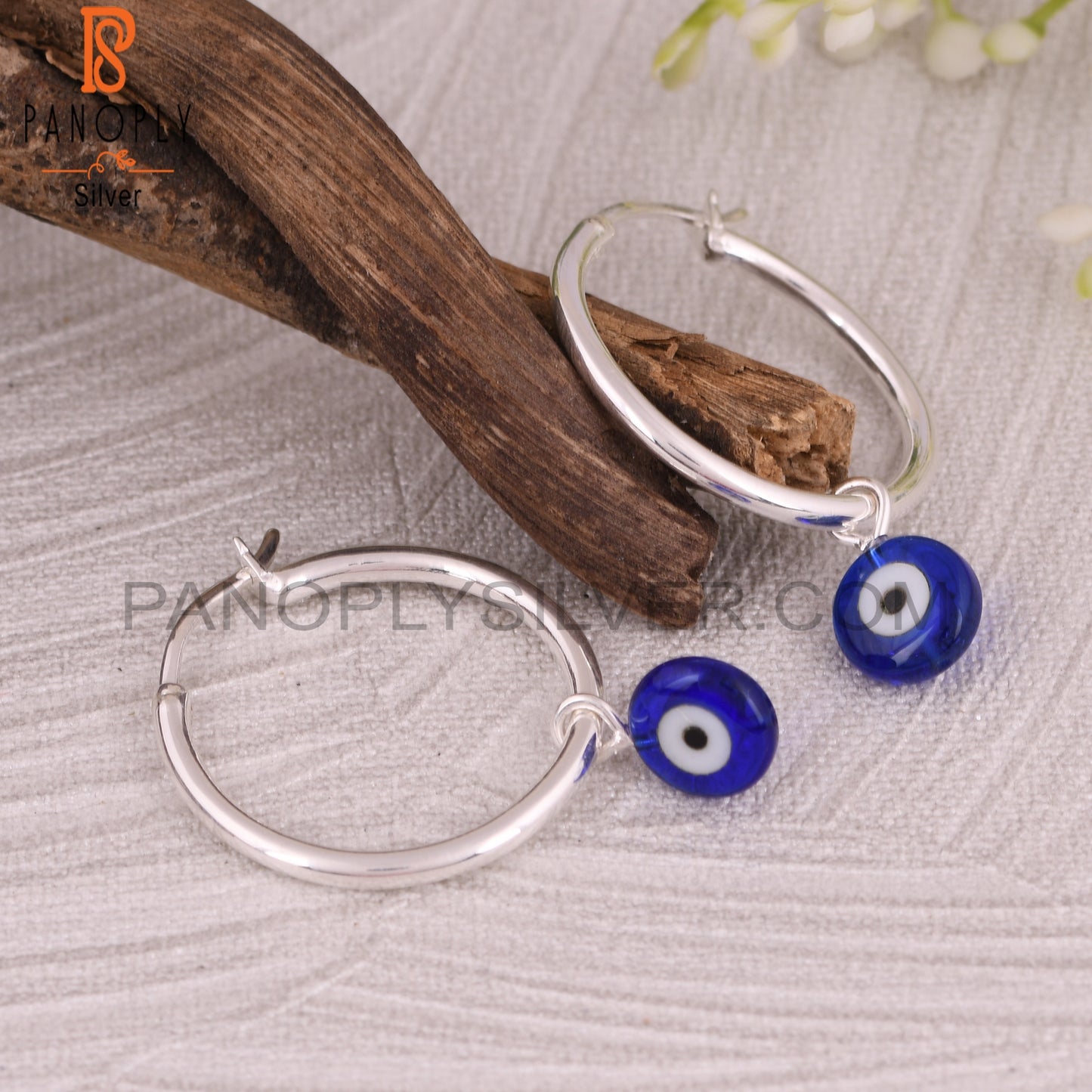 Blue Resin Evil Eye 925 Sterling Silver Hook Earrings