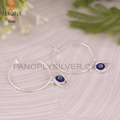 Blue Resin Evil Eye 925 Sterling Silver Earrings