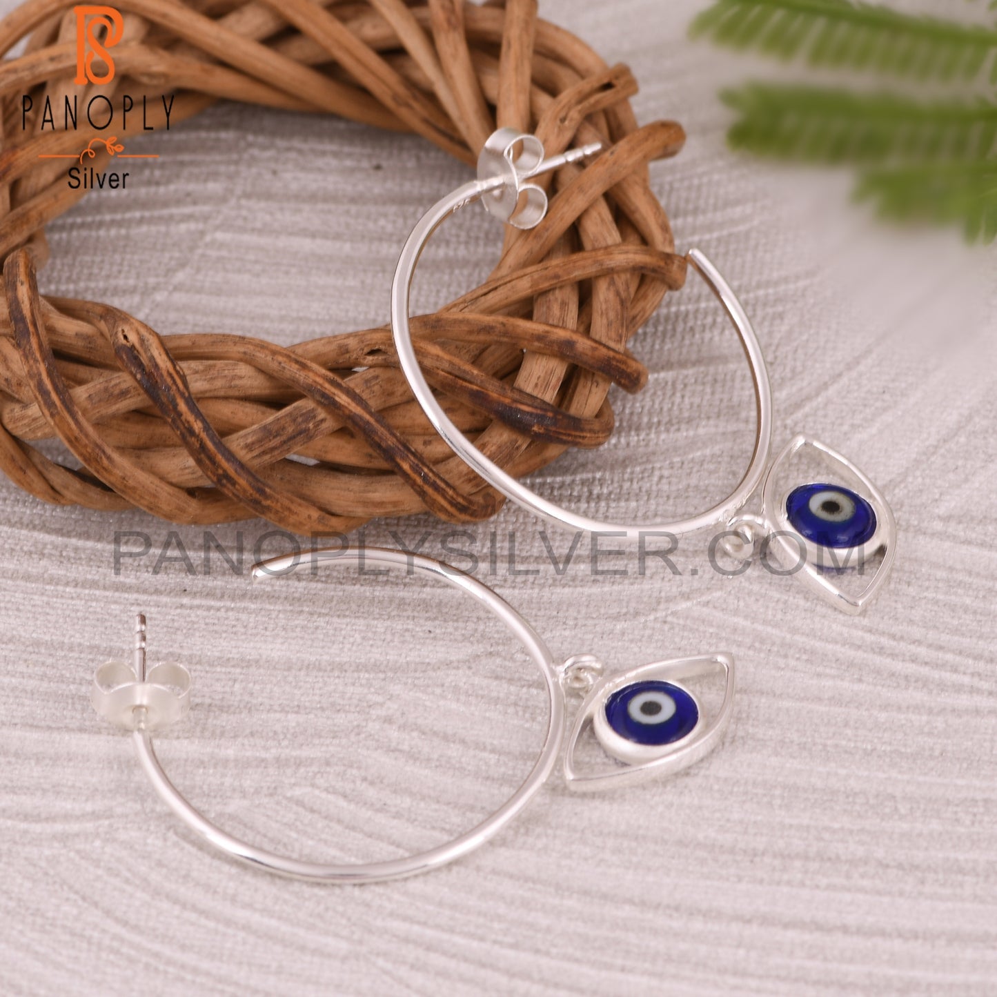 Blue Resin Evil Eye 925 Sterling Silver Earrings