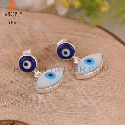 Mother of Pearl, Blue Resin 925 Sterling Silver Earrings
