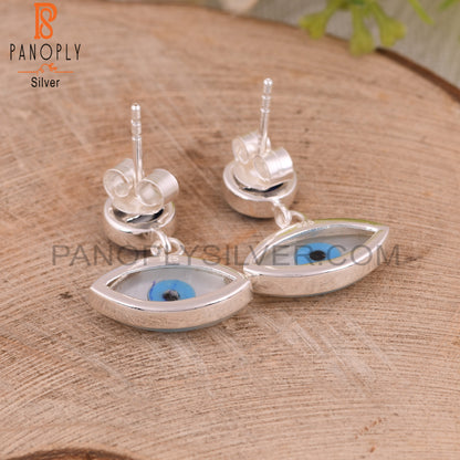 Mother of Pearl, Blue Resin 925 Sterling Silver Earrings