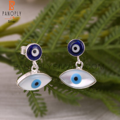 Mother of Pearl, Blue Resin 925 Sterling Silver Earrings