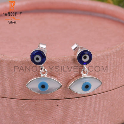 Mother of Pearl, Blue Resin 925 Sterling Silver Earrings