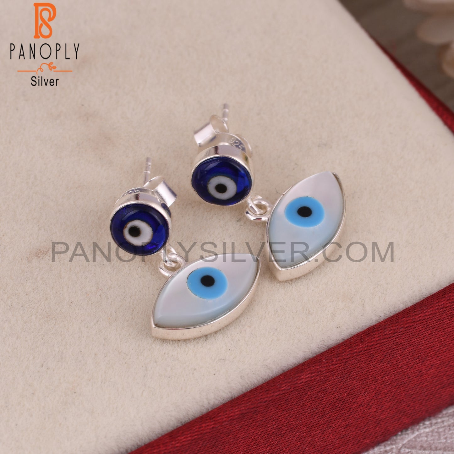 Mother of Pearl, Blue Resin 925 Sterling Silver Earrings