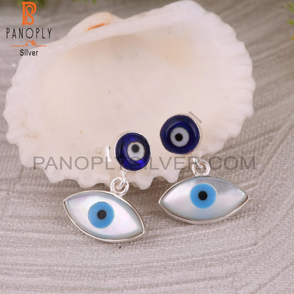 Mother of Pearl, Blue Resin 925 Sterling Silver Earrings