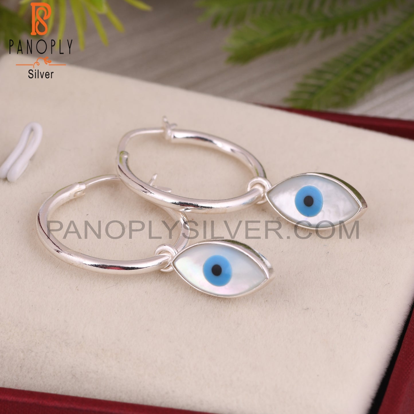 Mother of Pearl Evil Eye 925 Sterling Silver Earrings