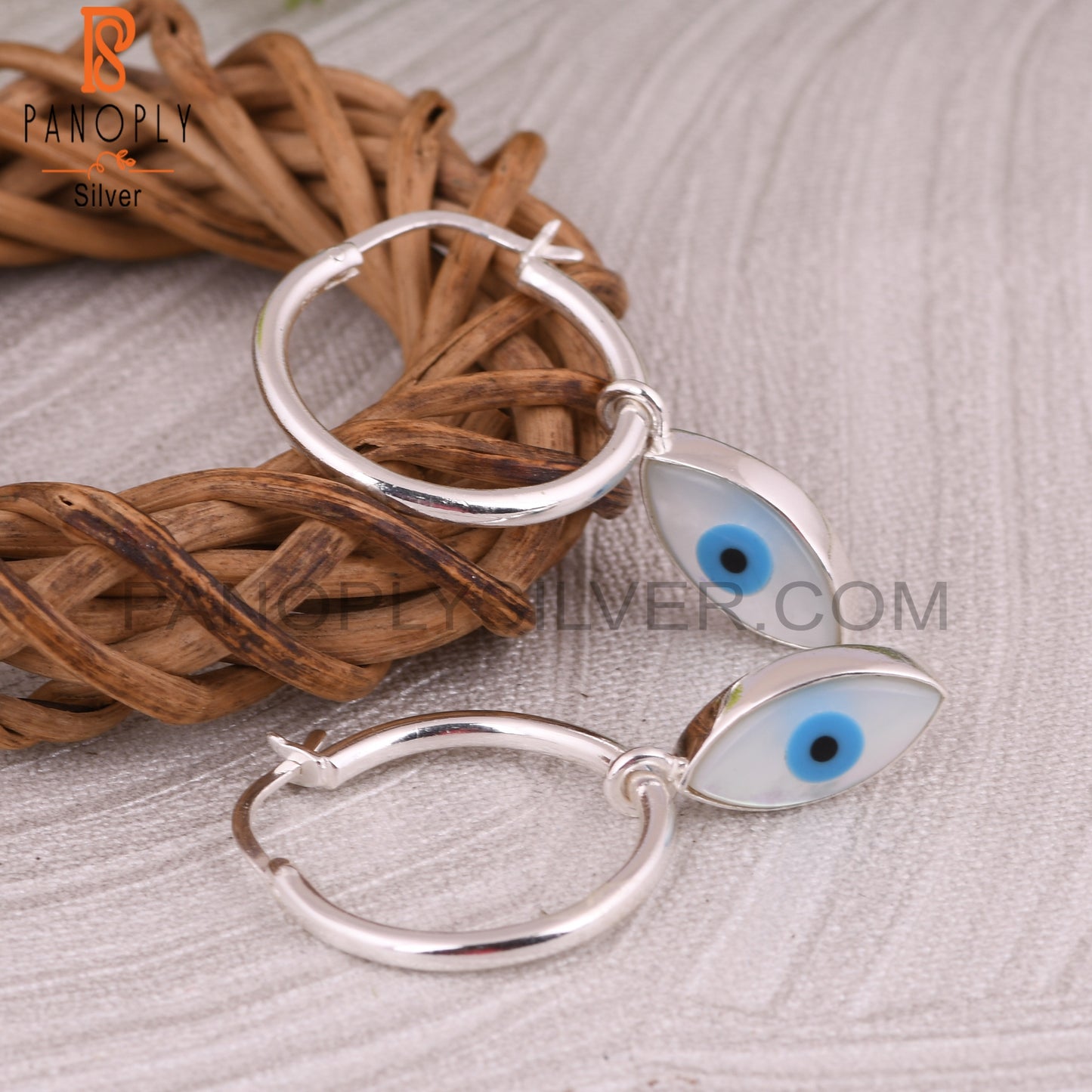 Mother of Pearl Evil Eye 925 Sterling Silver Earrings