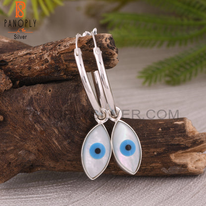 Mother of Pearl Evil Eye 925 Sterling Silver Earrings