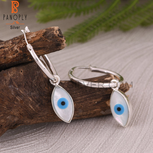 Mother of Pearl Evil Eye 925 Sterling Silver Earrings