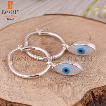 Mother of Pearl Evil Eye 925 Sterling Silver Earrings