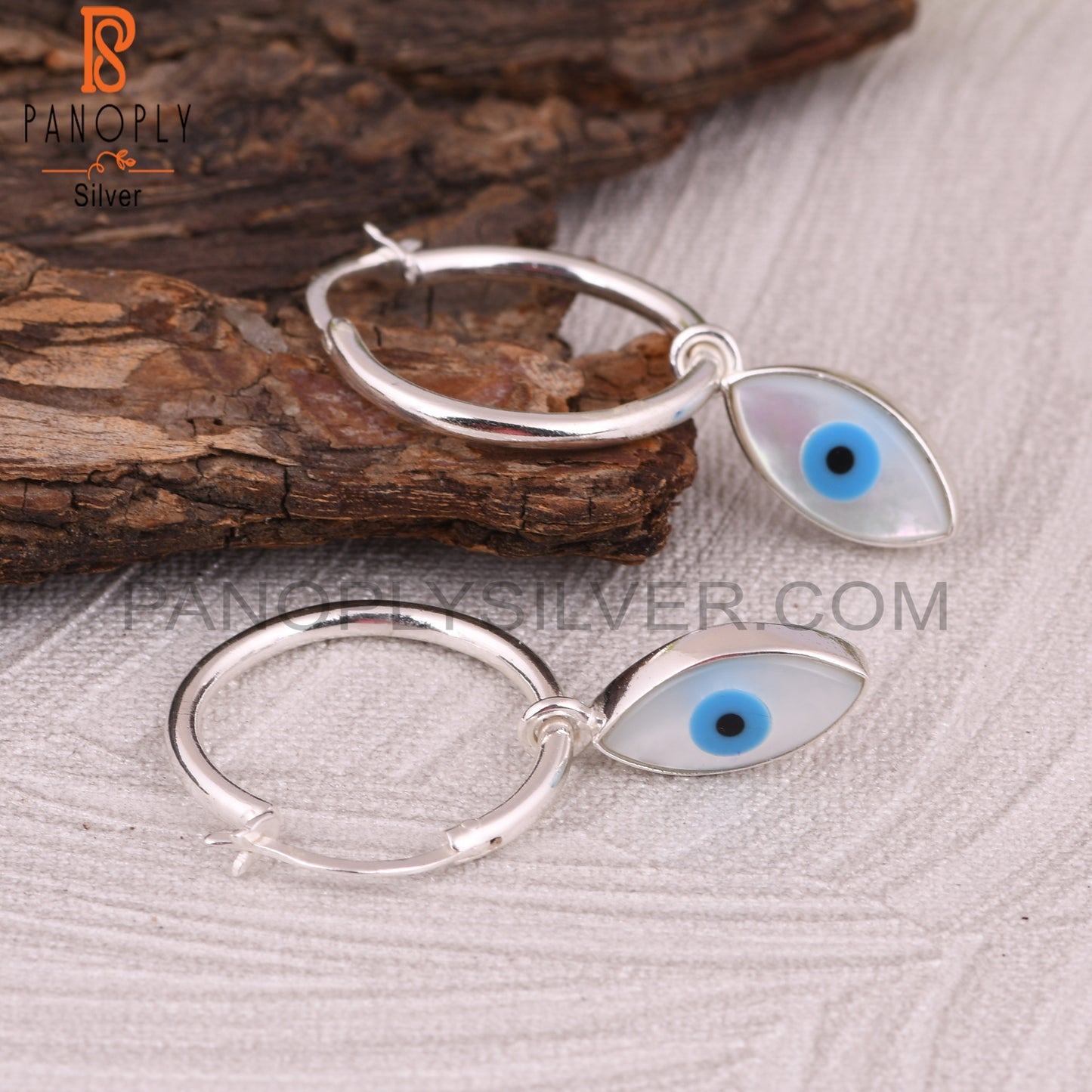 Mother of Pearl Evil Eye 925 Sterling Silver Earrings
