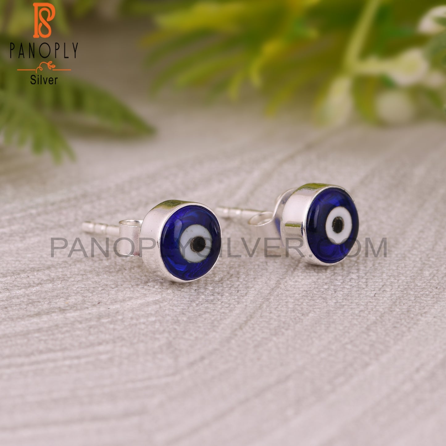 Blue Resin Evil Eye 925 Sterling Silver Stud Earrings