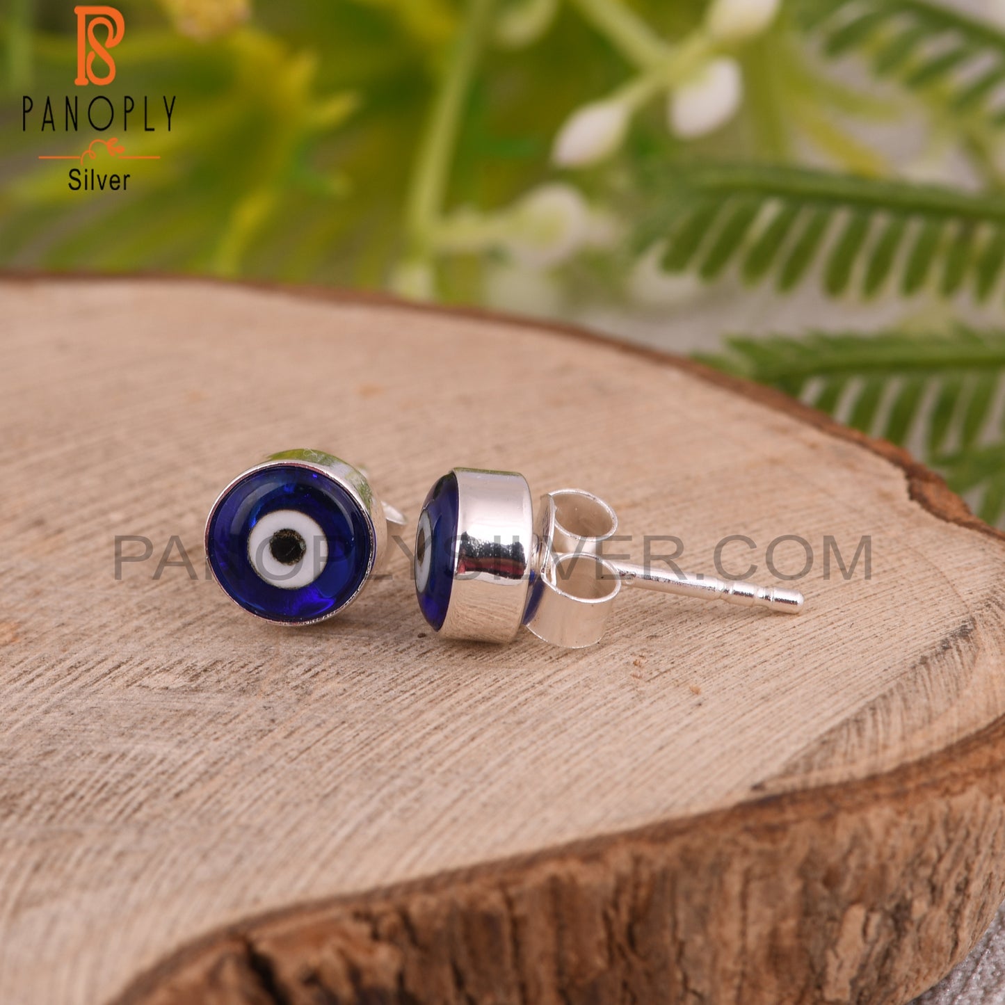 Blue Resin Evil Eye 925 Sterling Silver Stud Earrings