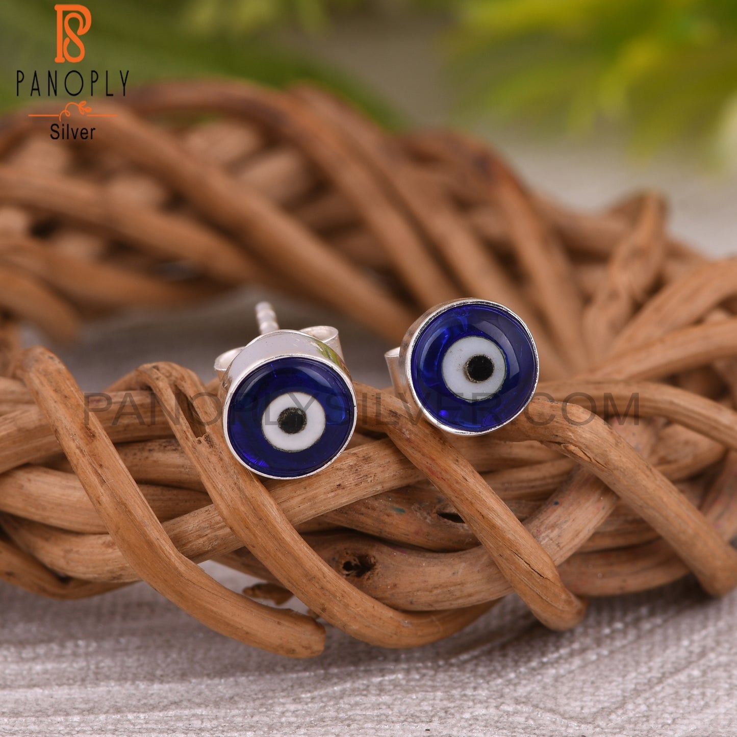 Blue Resin Evil Eye 925 Sterling Silver Stud Earrings