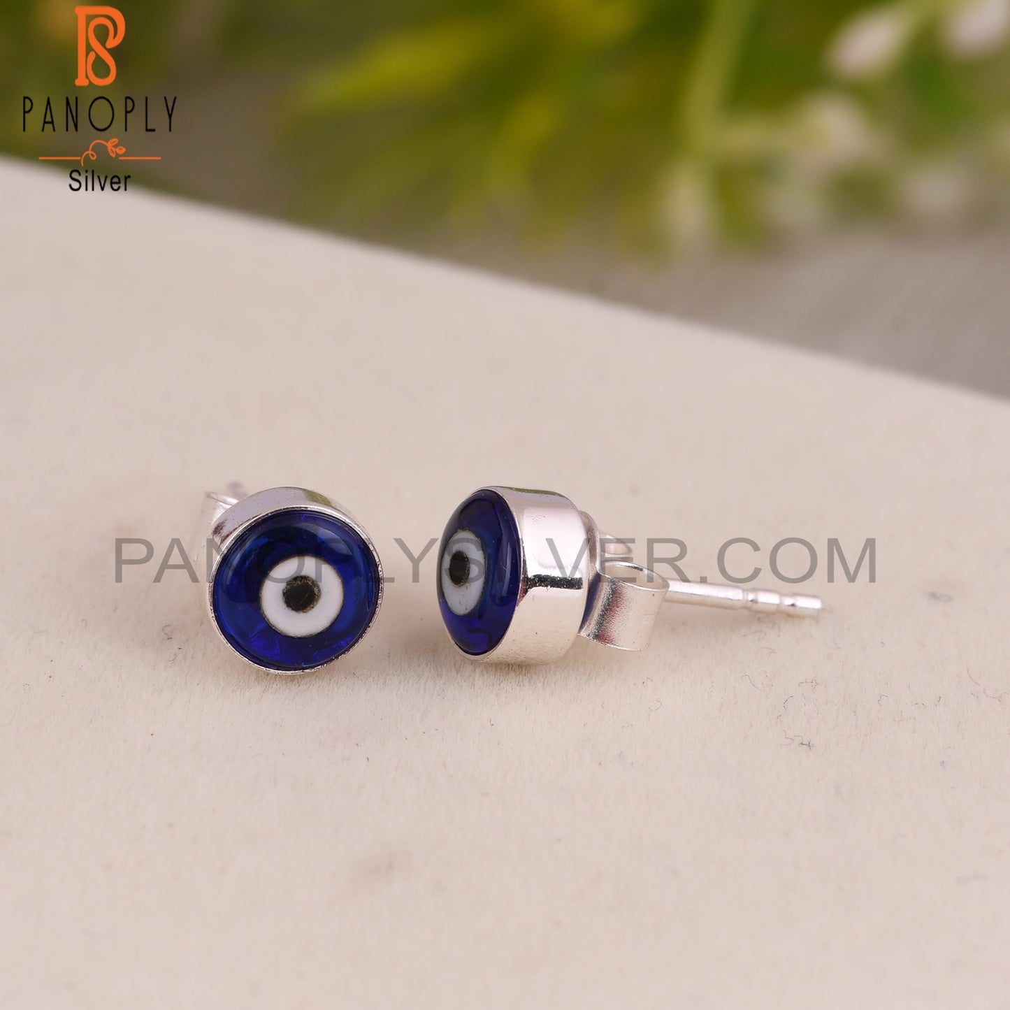 Blue Resin Evil Eye 925 Sterling Silver Stud Earrings
