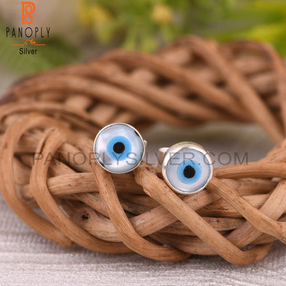 Mother of Pearl Evil Eye 925 Sterling Silver Earrings Studs