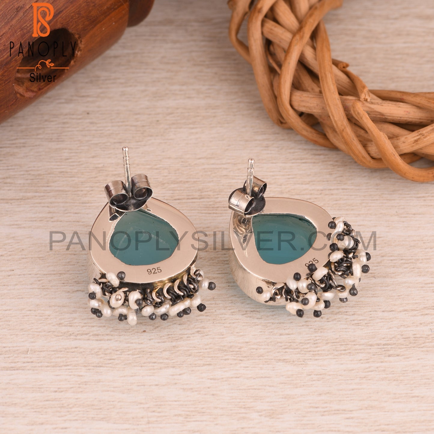 Pearl & Aqua Chalcedony 925 Sterling Silver Earrings