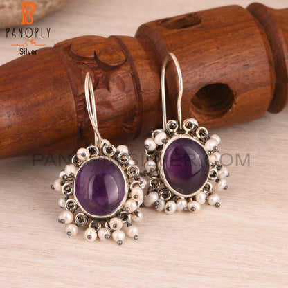 Amethyst & Pearl 925 Sterling Silver Boho Earrings