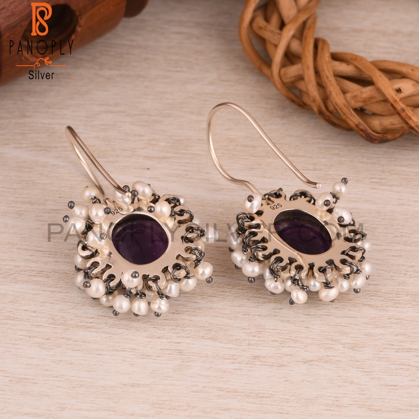 Amethyst & Pearl 925 Sterling Silver Boho Earrings