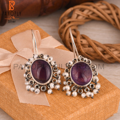 Amethyst & Pearl 925 Sterling Silver Boho Earrings