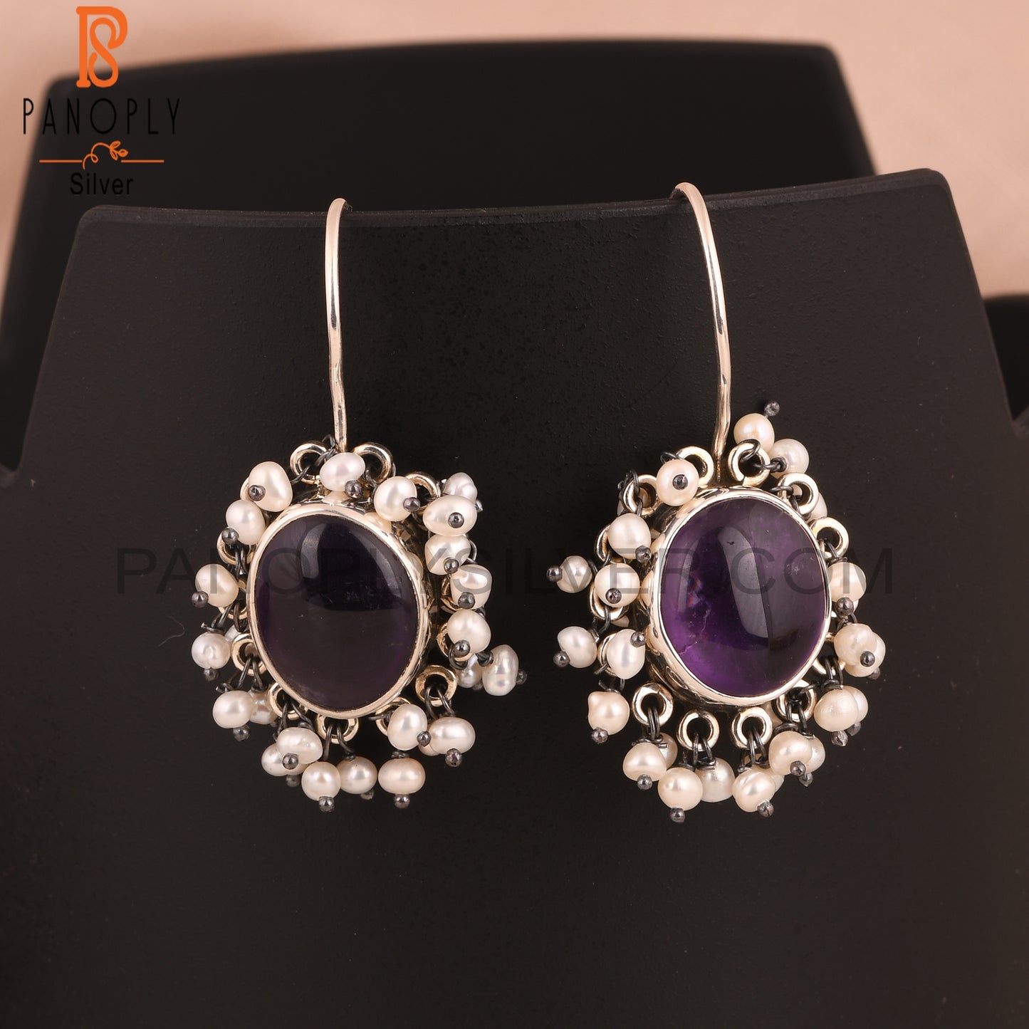 Amethyst & Pearl 925 Sterling Silver Boho Earrings