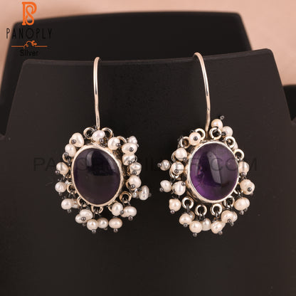 Amethyst & Pearl 925 Sterling Silver Boho Earrings