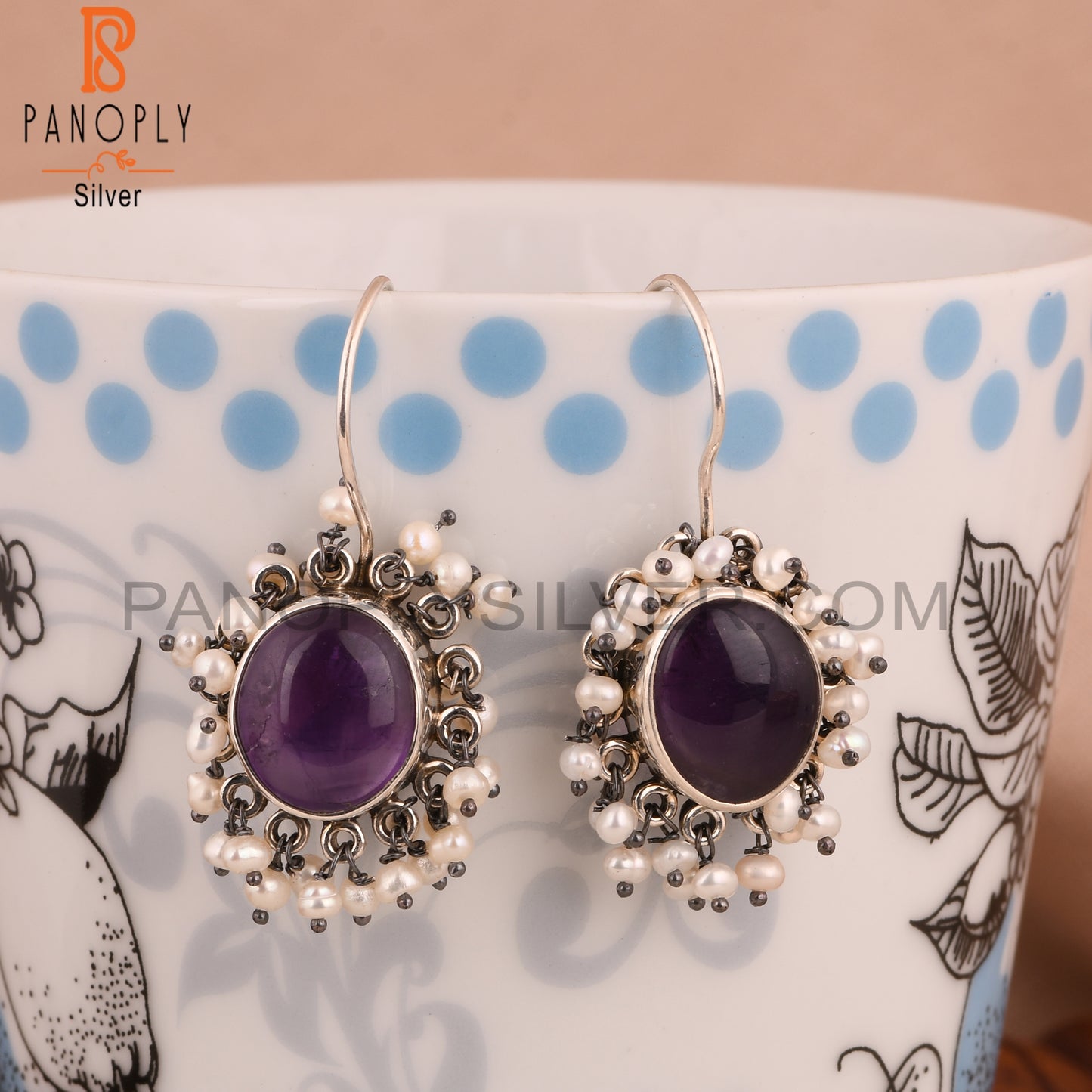 Amethyst & Pearl 925 Sterling Silver Boho Earrings