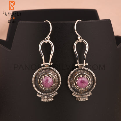 Ruby Round Shape 925 Sterling Silver Boho Earrings