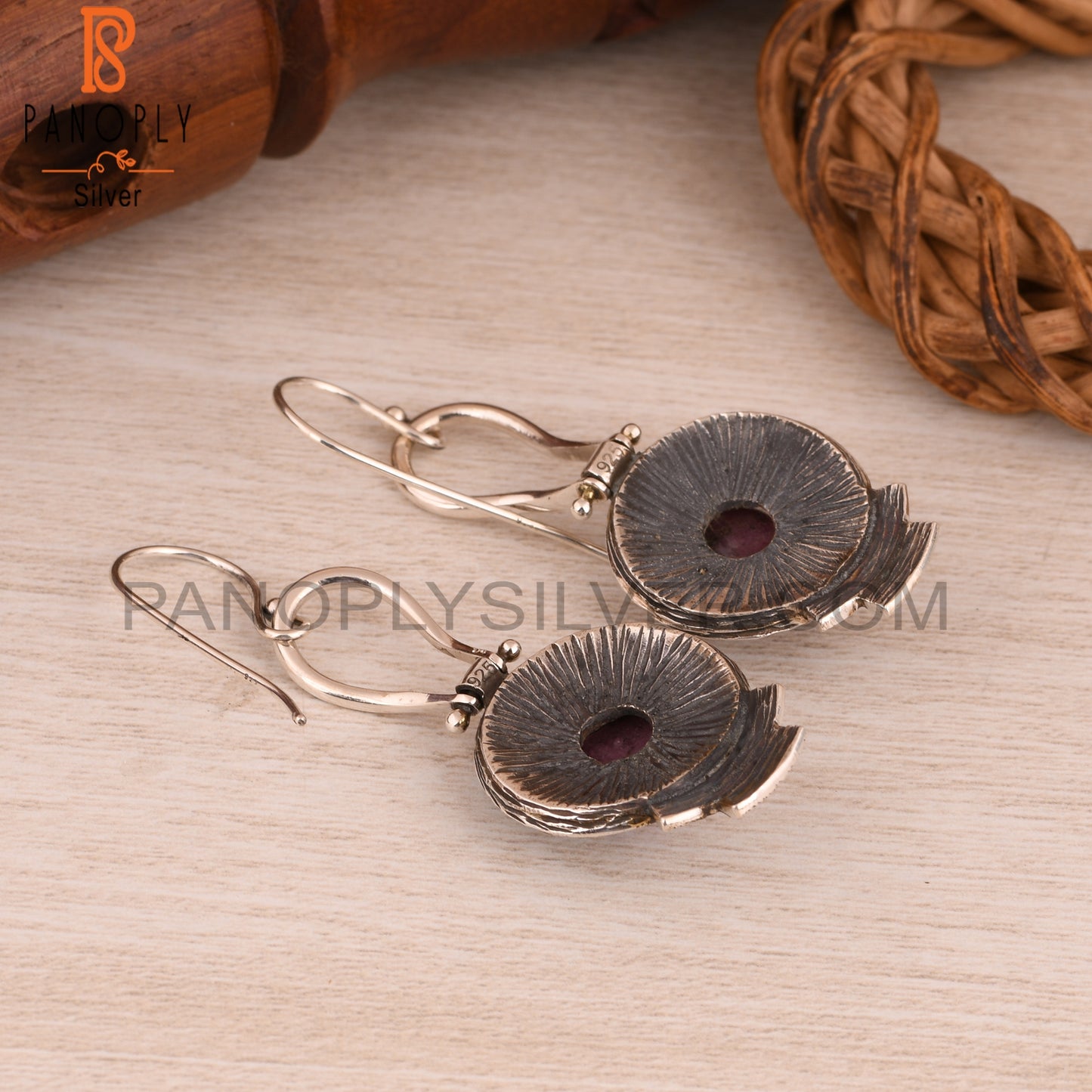Ruby Round Shape 925 Sterling Silver Boho Earrings